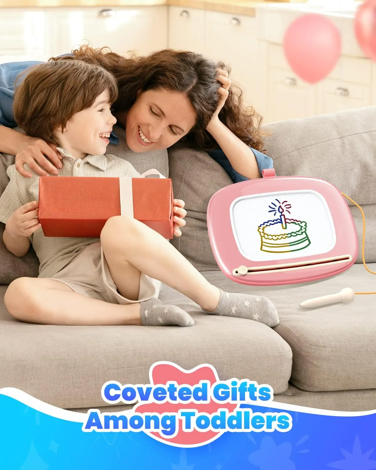 Magnetic Drawing Board, Toddler Girl Toys for 1-2 Year Old, Doodle Board Pad Learning and Educational Kids Toys for 1 2 3 Year Old Baby Girl Birthday Travel Activities - Pink