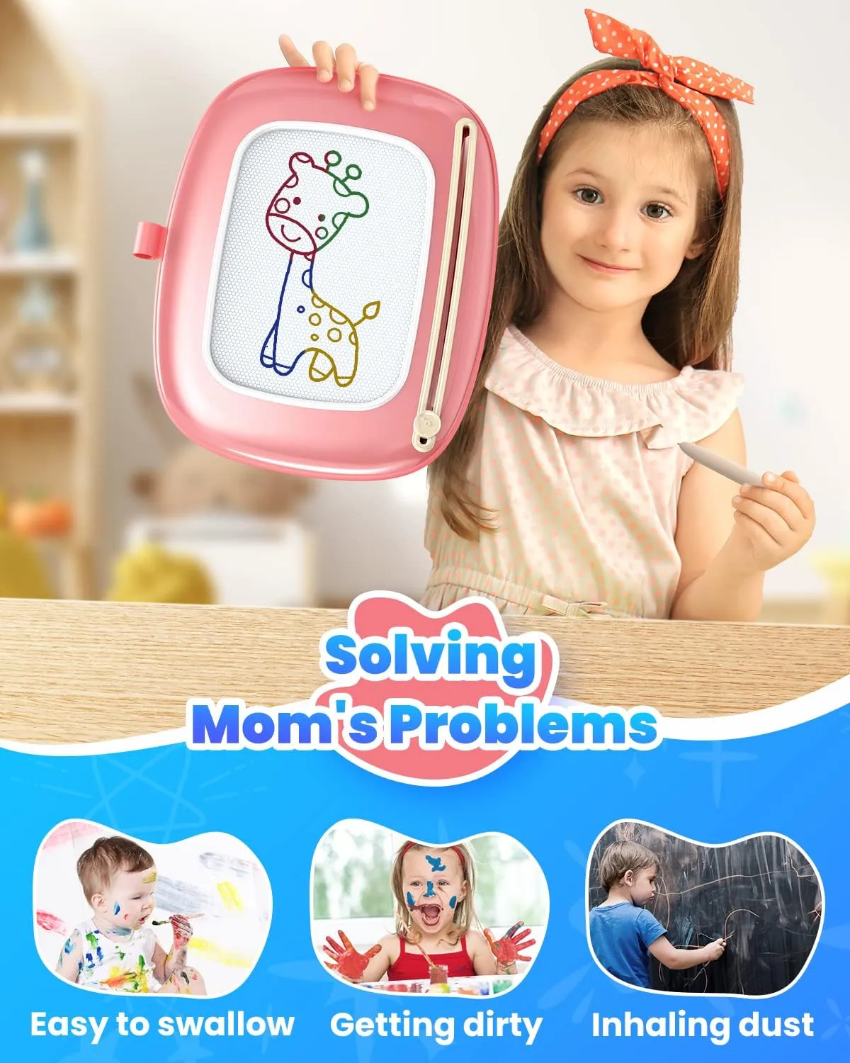 Magnetic Drawing Board, Toddler Girl Toys for 1-2 Year Old, Doodle Board Pad Learning and Educational Kids Toys for 1 2 3 Year Old Baby Girl Birthday Travel Activities - Pink