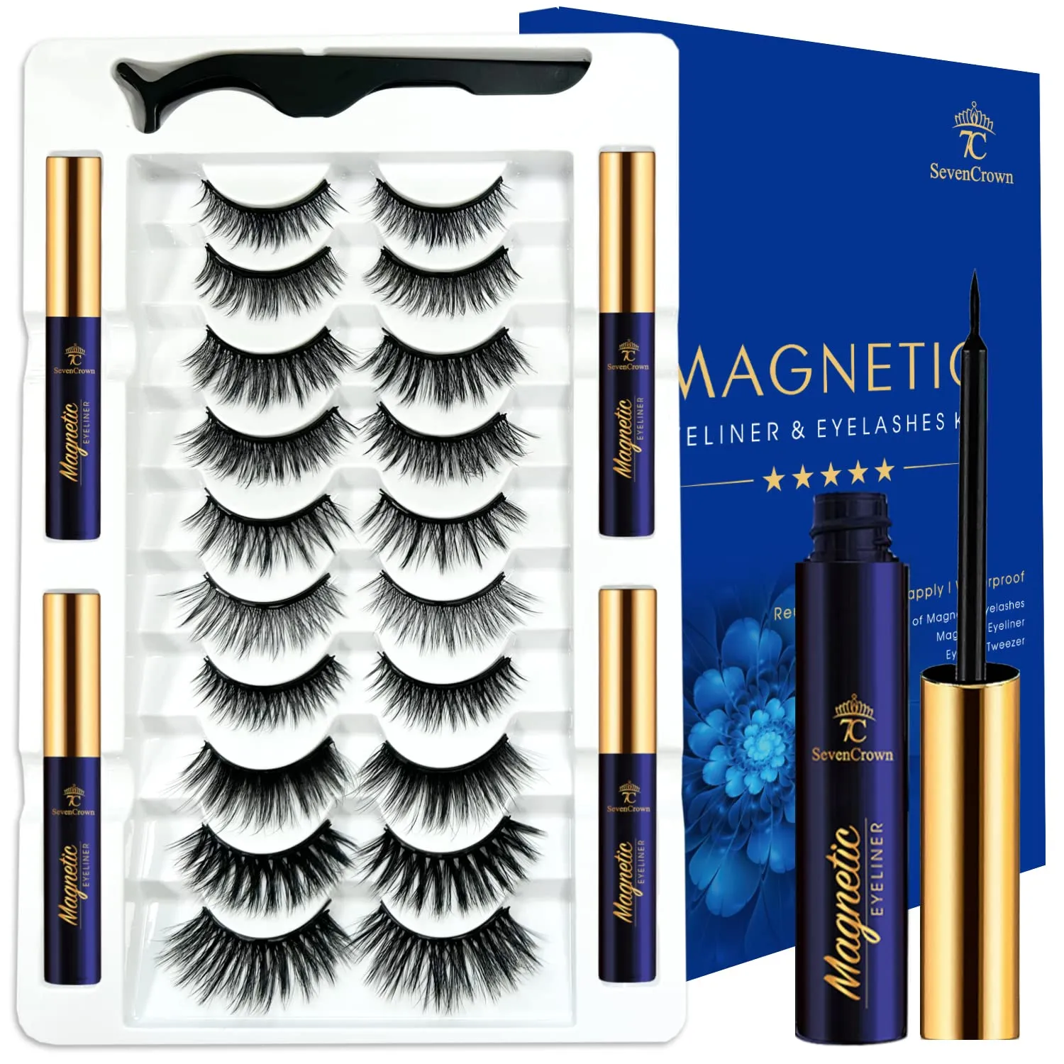Magnetic Eyelashes Natural Look - Magnetic Lashes with Eyeliner,Upgraded Long Lasting,Mix 10 Pairs 3D Reusable 5 Magnet False Eyelashes with Applicator Tool Easy to Apply.Cruelty-Free