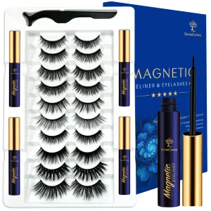 Magnetic Eyelashes Natural Look - Magnetic Lashes with Eyeliner,Upgraded Long Lasting,Mix 10 Pairs 3D Reusable 5 Magnet False Eyelashes with Applicator Tool Easy to Apply.Cruelty-Free
