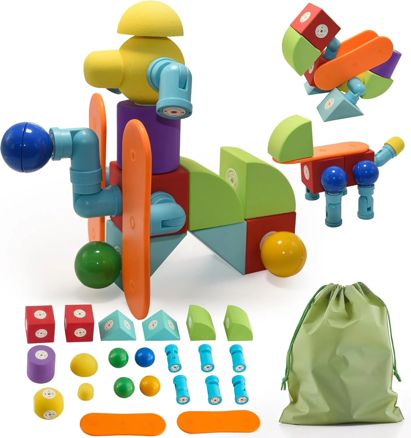 Magnetic Foam Blocks for Kids, Non-Toxic STEM Toy, 22-Pcs for Ages 1-6