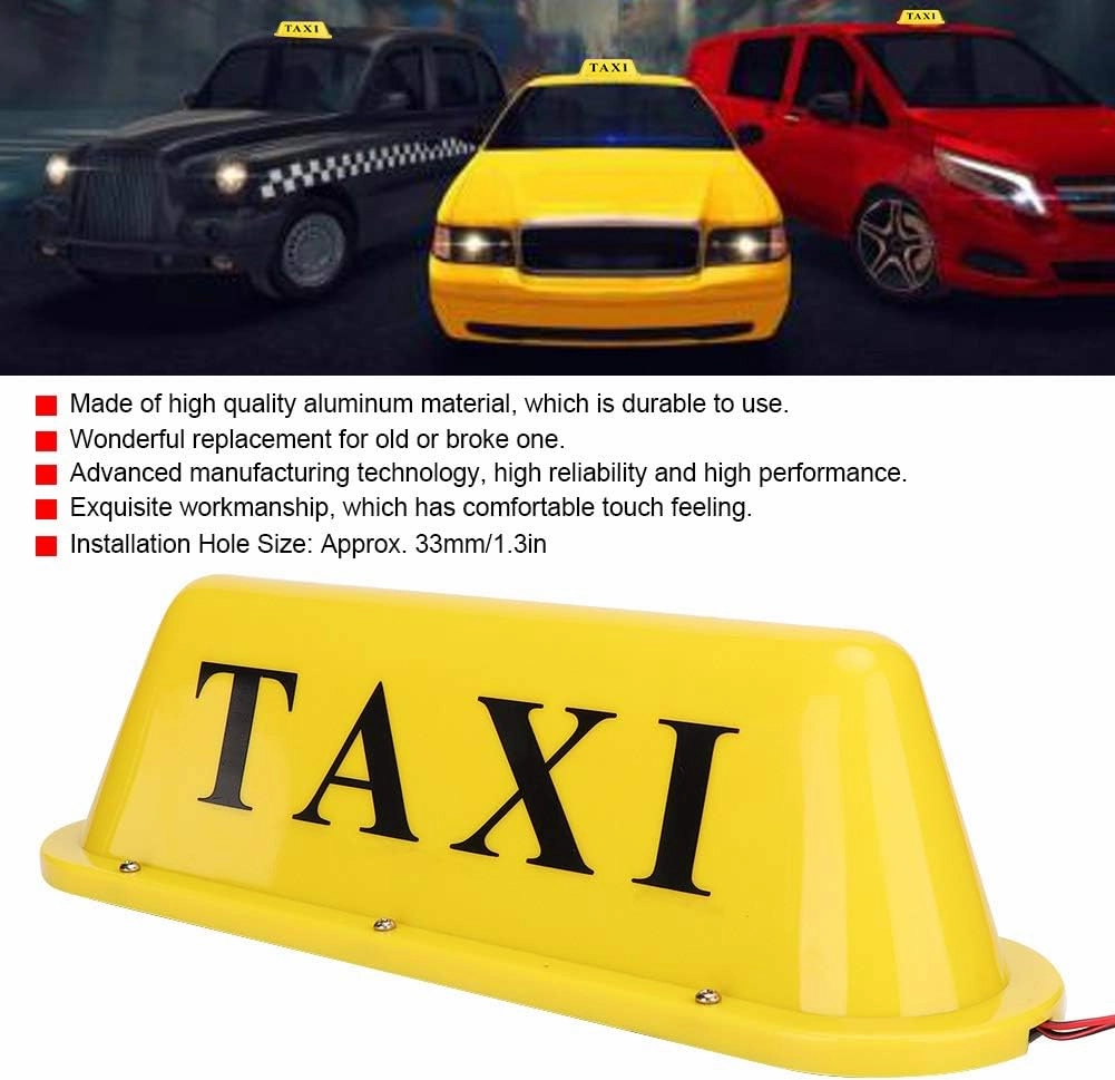 Majatou Taxi Sign Lamp, Taxi LED Light 12V LED Magnetic Taxi Sign Roof Top Car Super Bright Light Lamp with Cigar Lighter Taxi Windscreen Cab Indicator Sign (01)( yellow (article