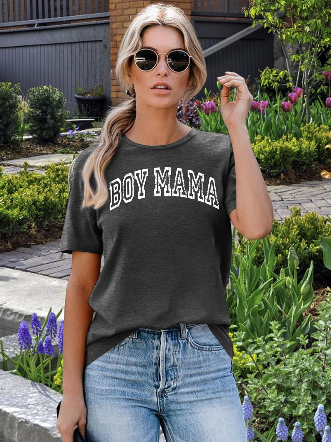 Mama Shirt Boy Mom Shirts for Women: Funny Mama Print T-Shirts Causal Short Sleeve Tee Tops