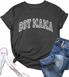 Mama Shirt Boy Mom Shirts for Women: Funny Mama Print T-Shirts Causal Short Sleeve Tee Tops