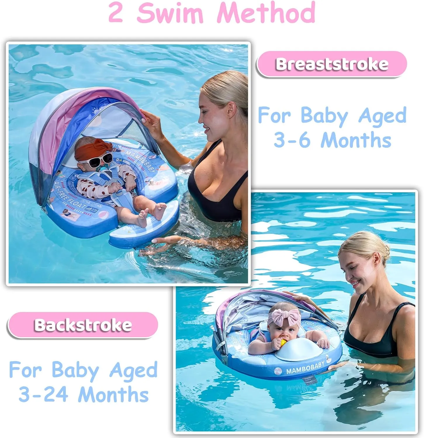 Mambobaby Baby Pool Float with Canopy & Tail Mambobaby Baby Swim Float Non-Inflatable Solid Baby Float Upgrade Soft Waterproof Skin-Friendly Material Infant Swim Float (Deluxe Edition)