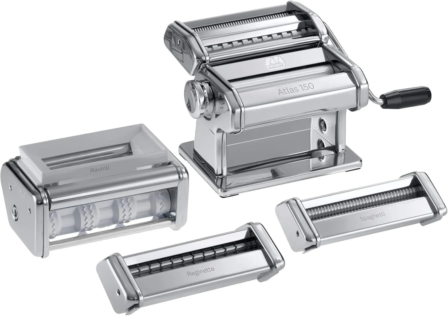 MARCATO Made in Italy Multipast 4 Piece Pasta Maker Gift Set. Includes Atlas 150 Classic Pasta Machine   ravioli   spaghetti   reginette)