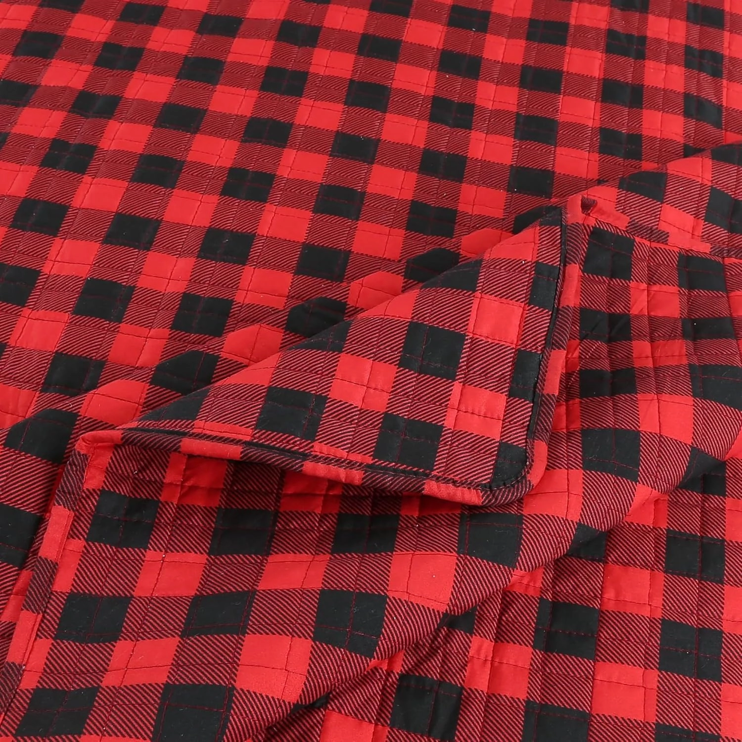 MarCielo 3 Piece Christmas Quilt Set, Rustic Lodge Deer Quilt Bedspread Throw Blanket Lightweight Bedspread Coverlet Comforter Set (Buffalo Red, King)
