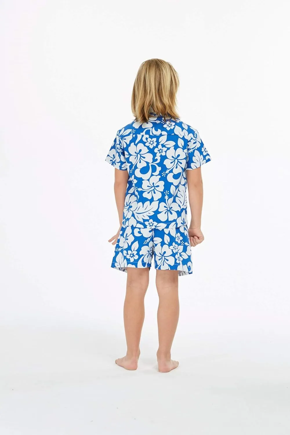Matchable Family Hawaiian Luau Men Women Girl Boy Clothes in Classic Vintage Hibiscus Blue