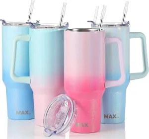 MaxBase 40 Oz Shiny Tumbler with Handle and Straw Lid, Insulated Reusable Stainless Steel Travel Mug Keeps Drinks Cold up to 34 Hours, 100% Leakproof Bottle (L-GradientPink)