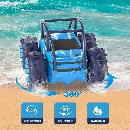 MaxTronic Amphibious Remote Control Car,Rechargeable RC Cars Toy 360° Flips Rotation Stunt Crawler 15KM/H 4WD All Terrain Outdoor Indoor Toy for Kids Boys Girls 3-12