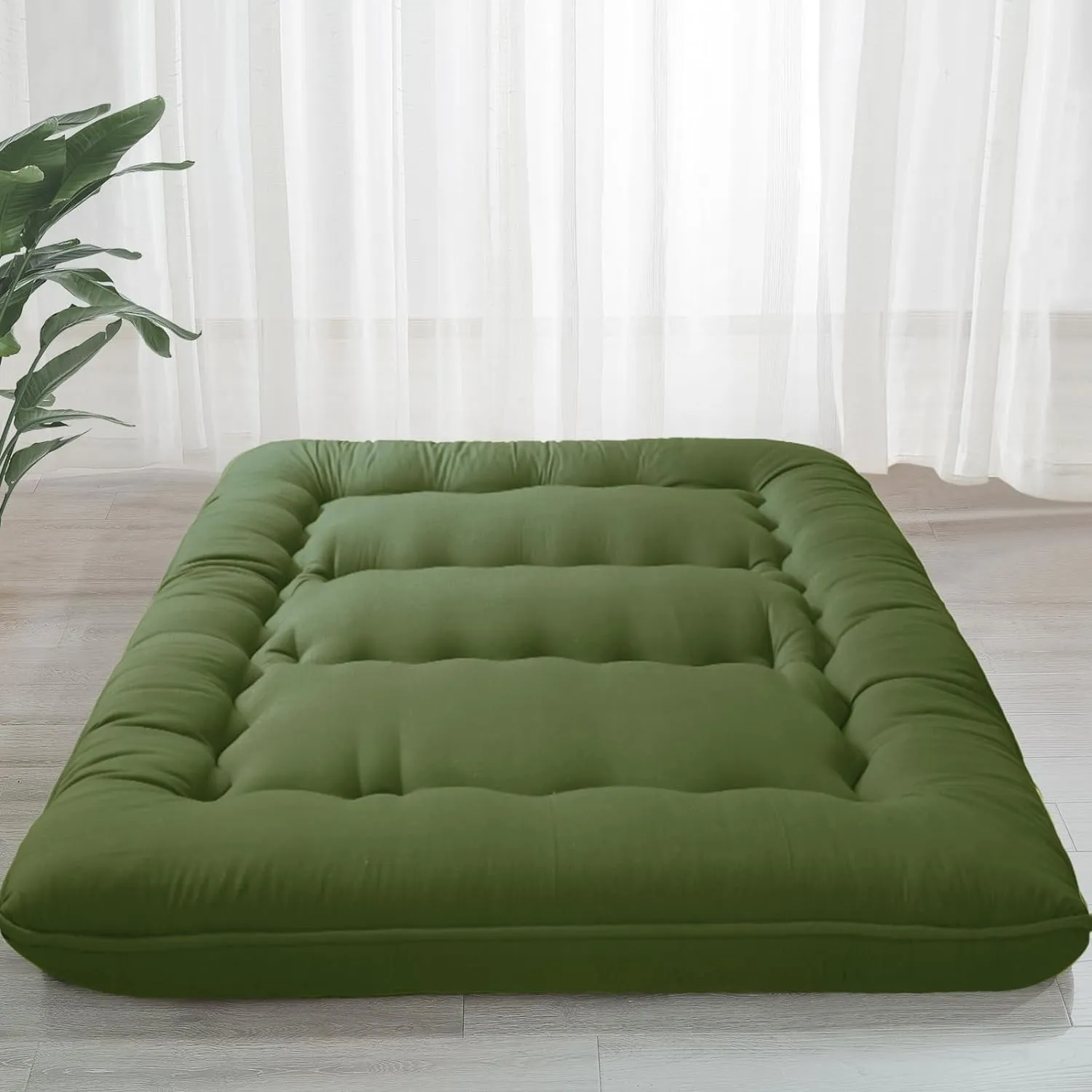 MAXYOYO 6" Extra Thick Japanese Floor Mattress Futon Mattress, Foldable Mattress Tatami Pad Floor Mattress for Adults Floor Bed Roll Up Mattress Guest Mattress, Olive Green, Twin