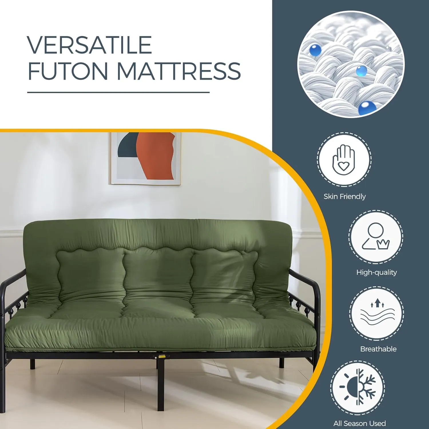 MAXYOYO 6" Extra Thick Japanese Floor Mattress Futon Mattress, Foldable Mattress Tatami Pad Floor Mattress for Adults Floor Bed Roll Up Mattress Guest Mattress, Olive Green, Twin