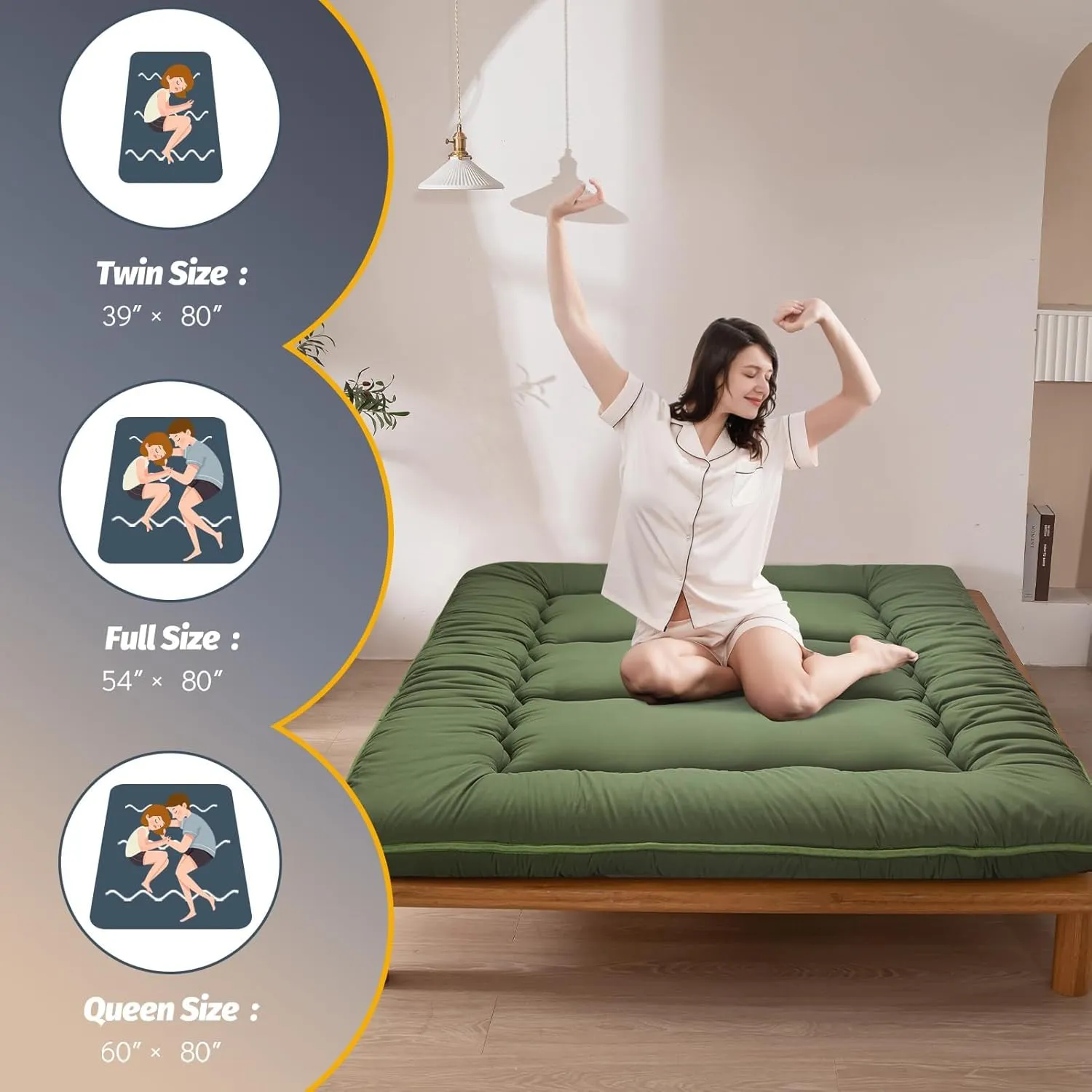 MAXYOYO 6" Extra Thick Japanese Floor Mattress Futon Mattress, Foldable Mattress Tatami Pad Floor Mattress for Adults Floor Bed Roll Up Mattress Guest Mattress, Olive Green, Twin