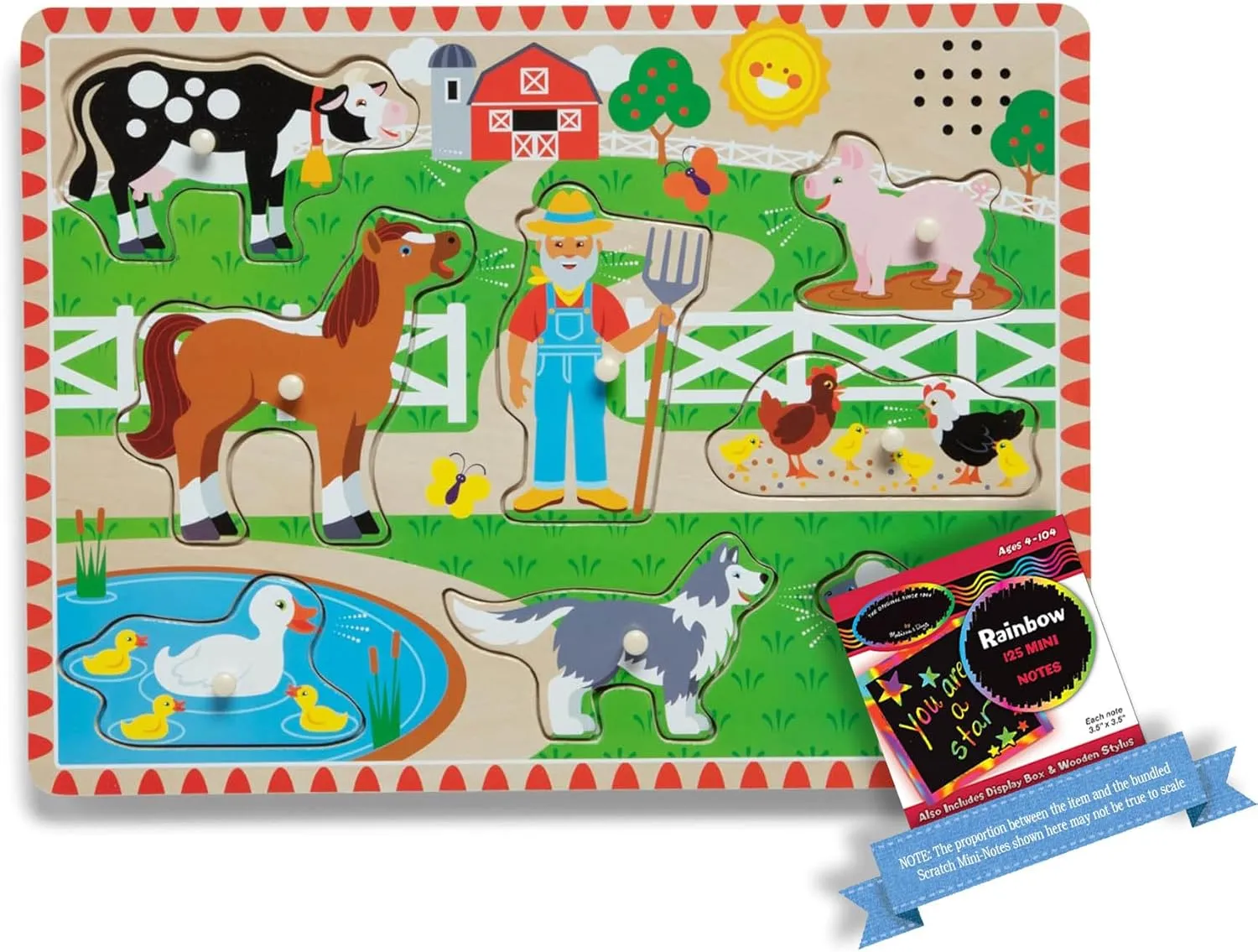 Melissa & Doug Old MacDonald's Farm: Sound Puzzle Bundle with 1 Theme Compatible M&D Scratch Fun Mini-Pad (00738)