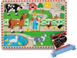 Melissa & Doug Old MacDonald's Farm: Sound Puzzle Bundle with 1 Theme Compatible M&D Scratch Fun Mini-Pad (00738)