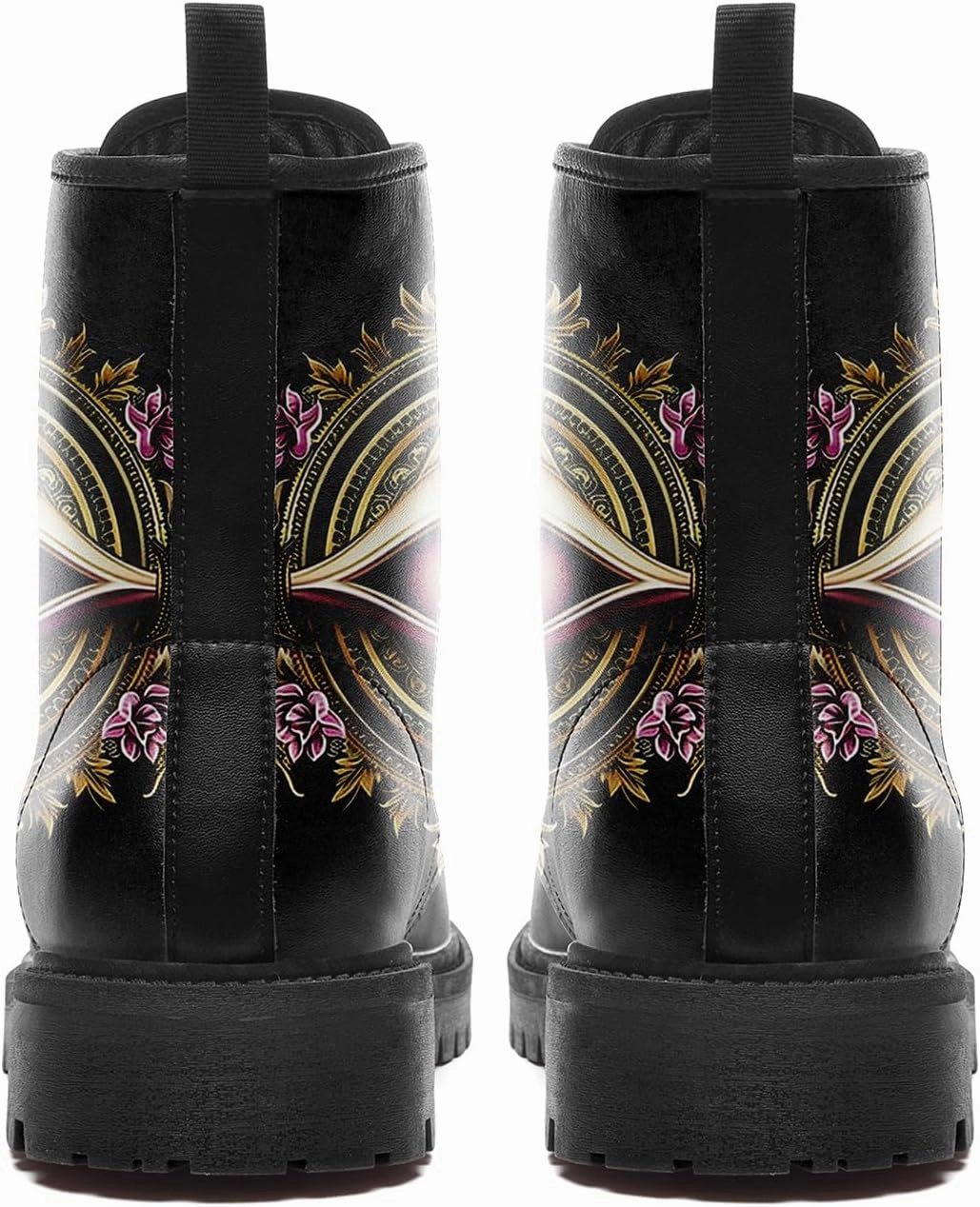 Men's Combat Ankle Boots Skull Rock Lace-Up Motorcycle Booties Goth Water Resistant Leather Work Boot for Women