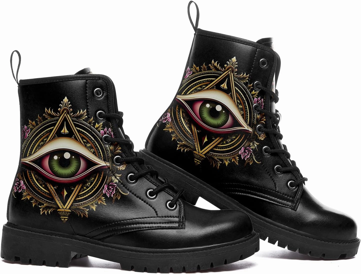 Men's Combat Ankle Boots Skull Rock Lace-Up Motorcycle Booties Goth Water Resistant Leather Work Boot for Women
