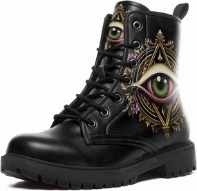 Men's Combat Ankle Boots Skull Rock Lace-Up Motorcycle Booties Goth Water Resistant Leather Work Boot for Women