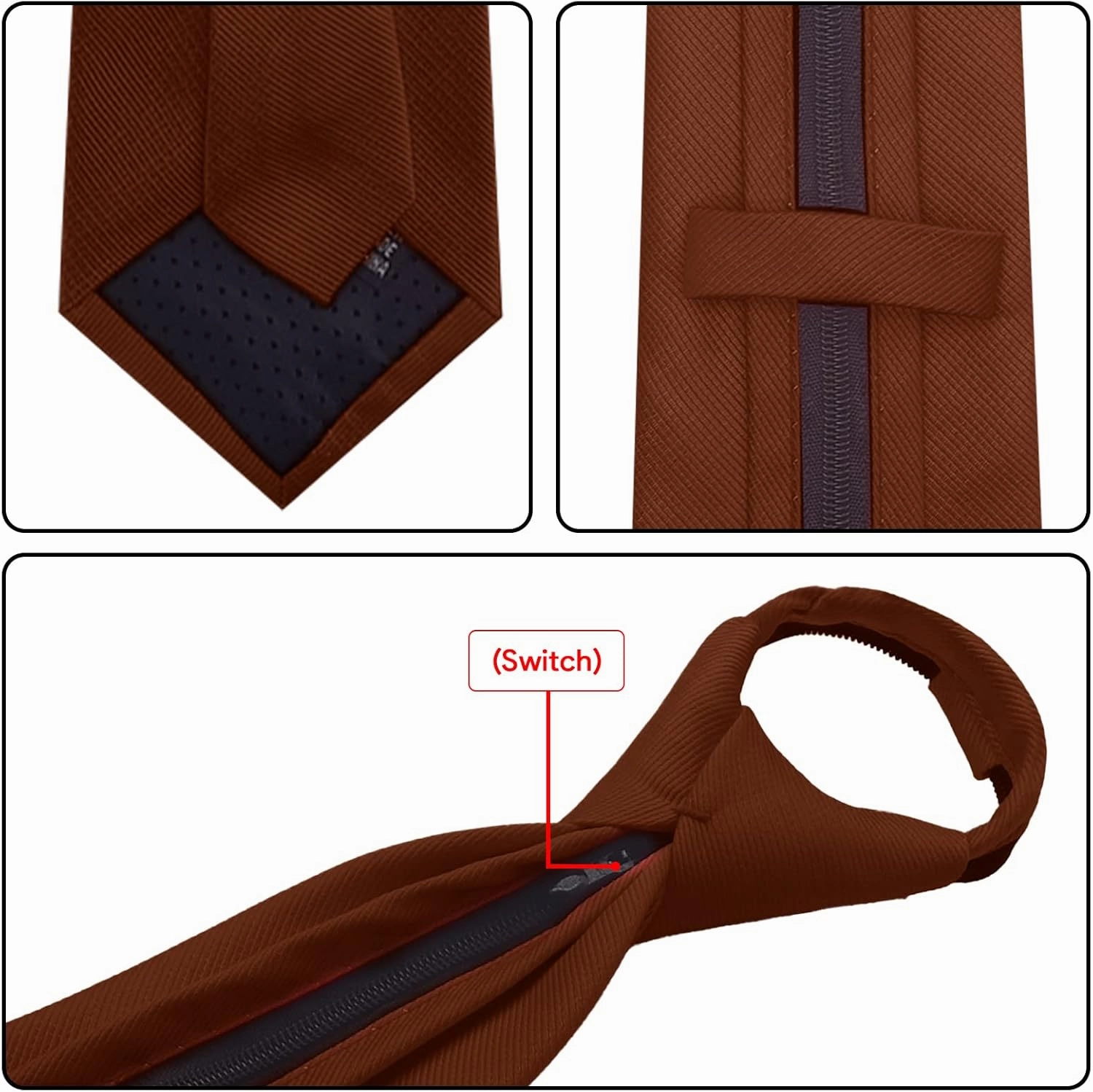 Men's Lot 6 PCS Classic Zipper Ties Pretied Solid Color Necktie Set