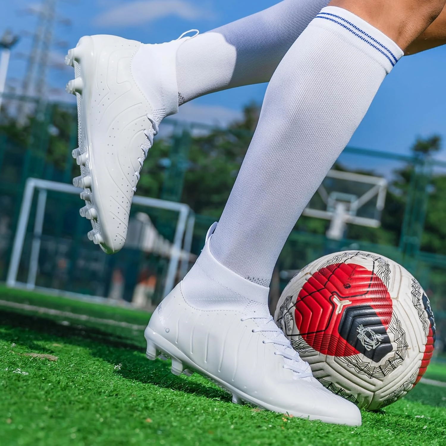 Men's Women's Soccer Shoes High-Tops Lace-Up Non-Slip Spikes Outdoor Sports Athletic Football Cleats