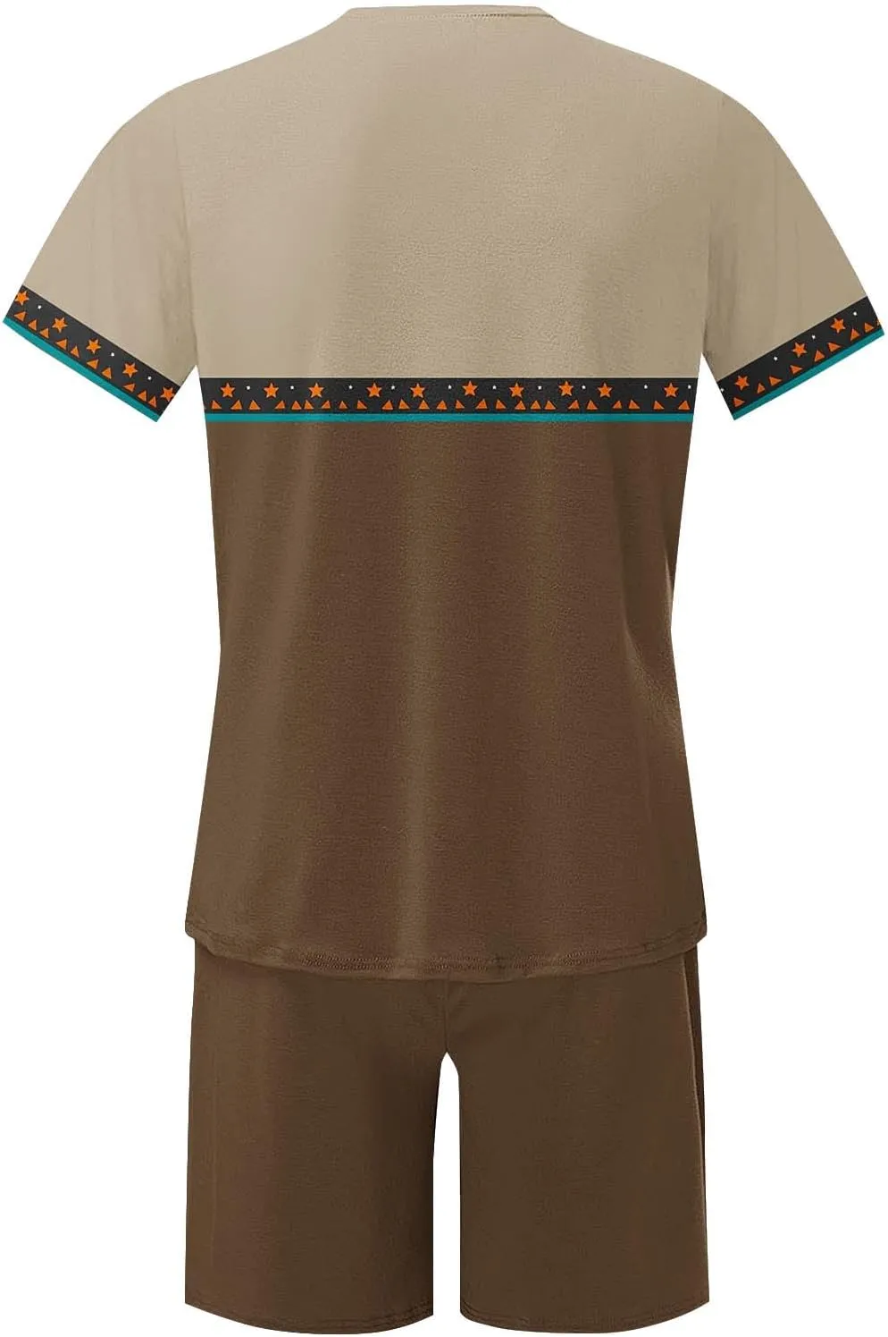 Mens 2 Piece Outfits Western Graphic Short Sleeve Colorblock T-Shirt Crewneck and Elastic Waist Shorts Set Classic 2025