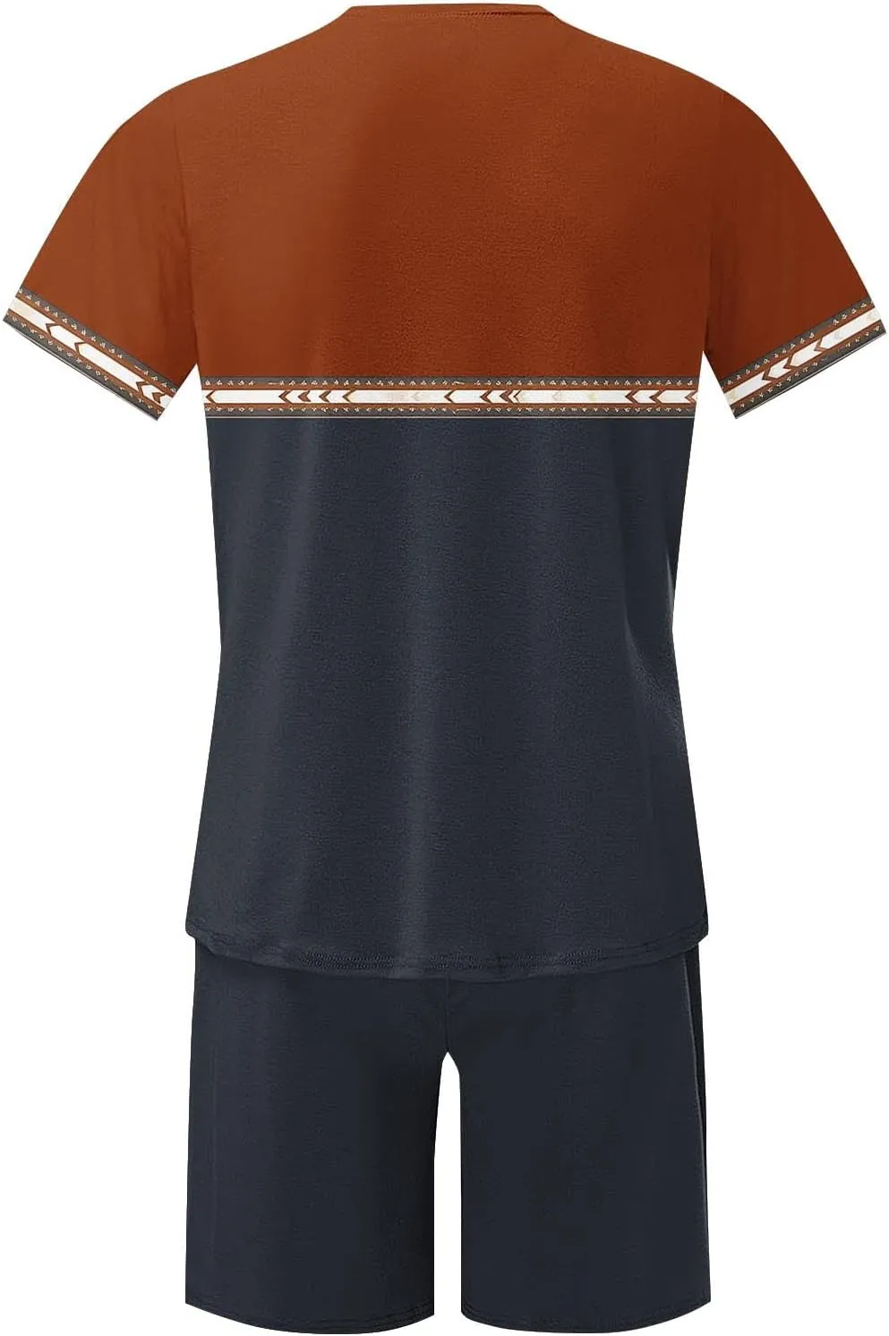 Mens 2 Piece Outfits Western Graphic Short Sleeve Colorblock T-Shirt Crewneck and Elastic Waist Shorts Set Classic 2025