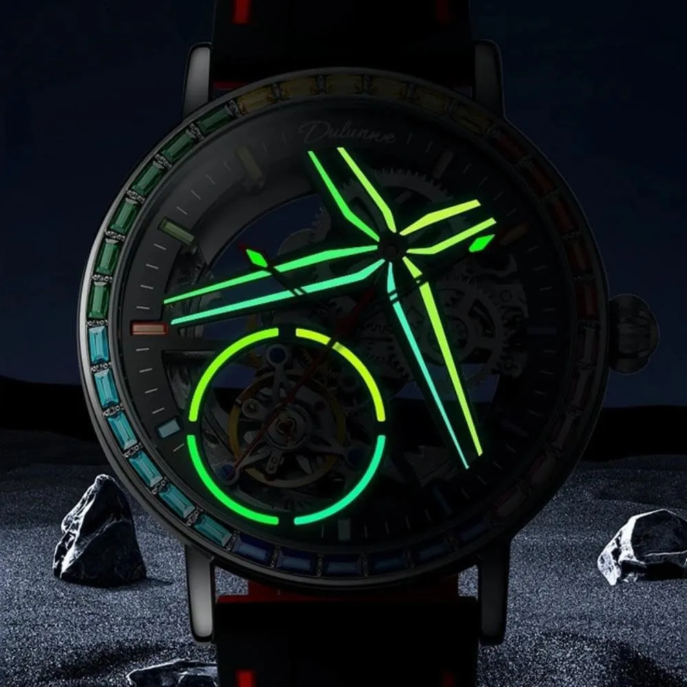 Men's Automatic Mechanical Watch Sports Style Double-Sided Hollow Design Luminous Pointer Stainless Steel Strap
