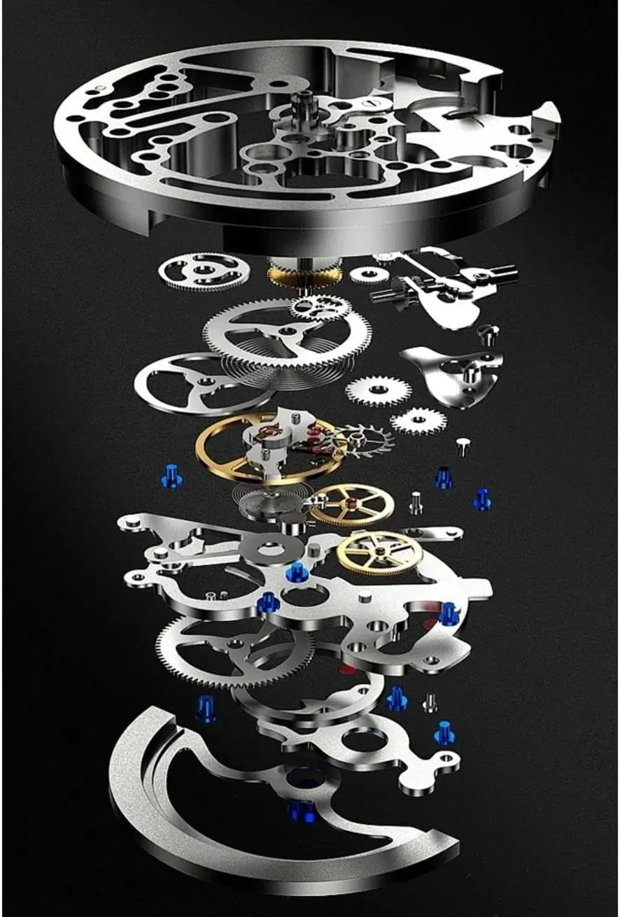 Men's Automatic Mechanical Watch Sports Style Double-Sided Hollow Design Luminous Pointer Stainless Steel Strap