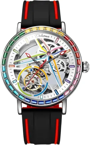 Men's Automatic Mechanical Watch Sports Style Double-Sided Hollow Design Luminous Pointer Stainless Steel Strap