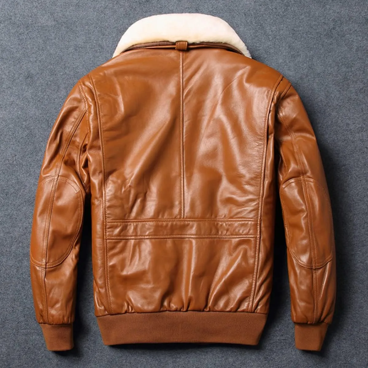 Men’s Black Genuine Sheepskin A2 Aviator Bomber Leather Jacket with Faux Fur Collar