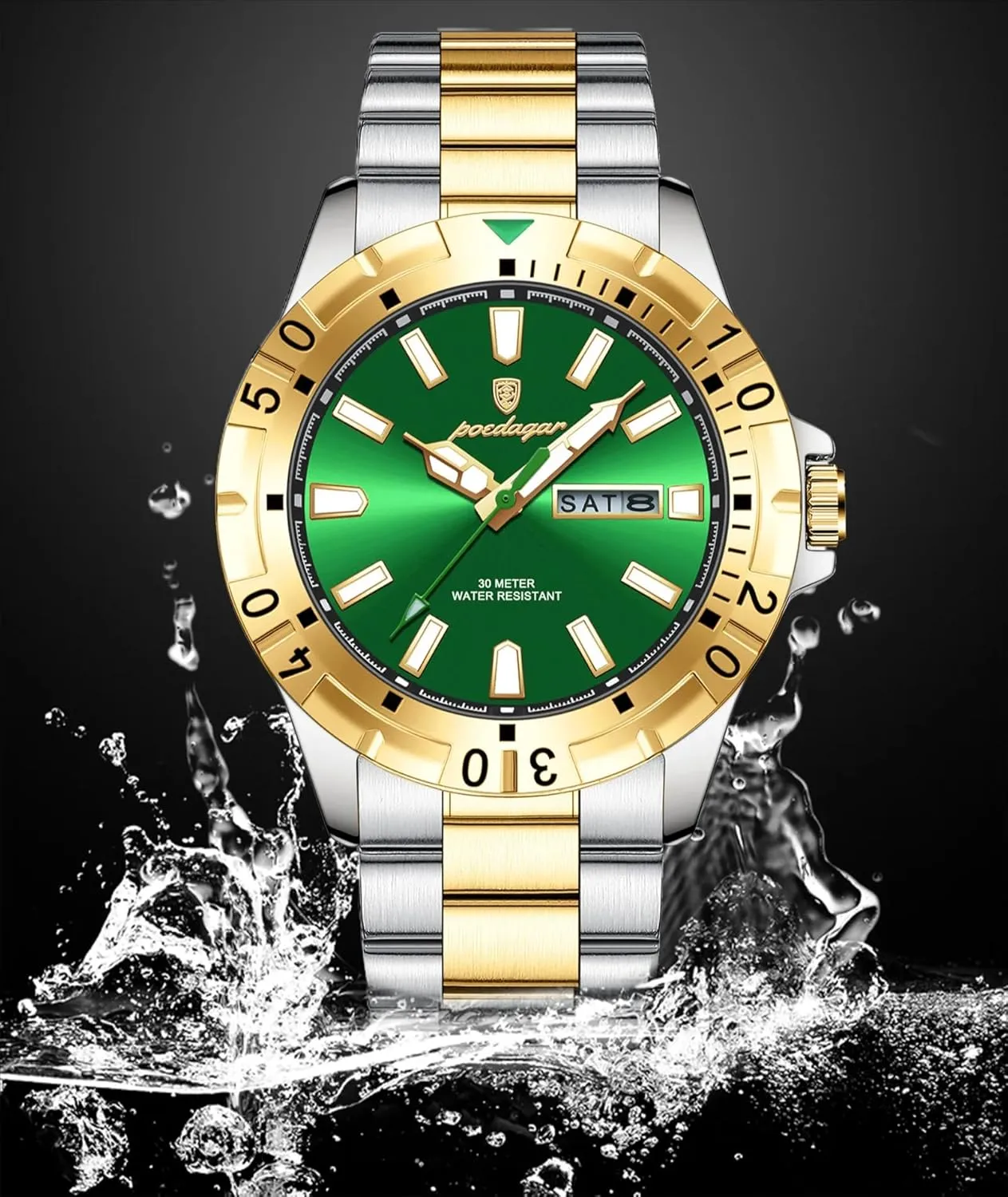 Men's Business Watches Waterproof Luminous Date Week Stainless Steel Casual Quartz Luxury Casual Men Watch