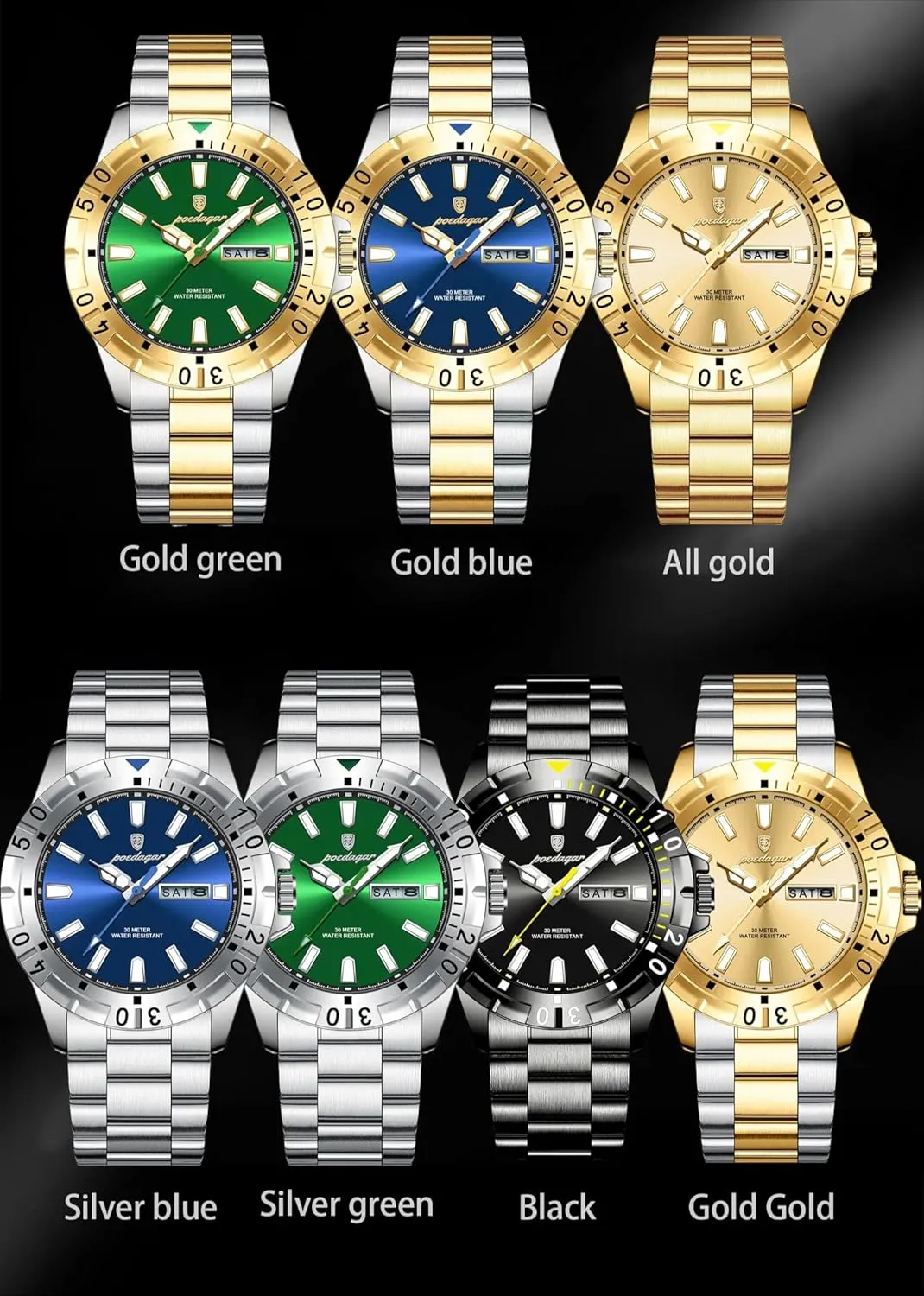 Men's Business Watches Waterproof Luminous Date Week Stainless Steel Casual Quartz Luxury Casual Men Watch