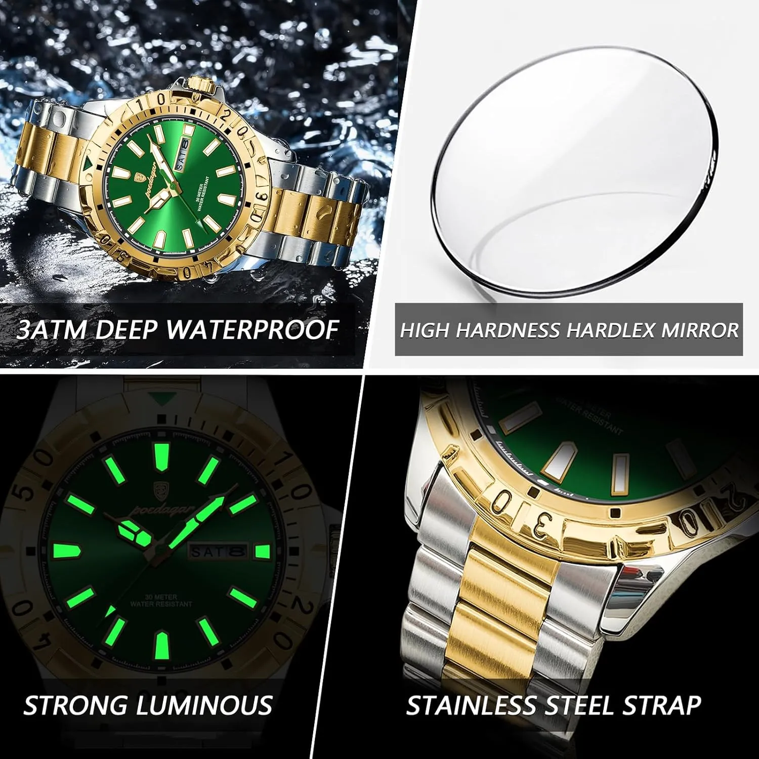 Men's Business Watches Waterproof Luminous Date Week Stainless Steel Casual Quartz Luxury Casual Men Watch