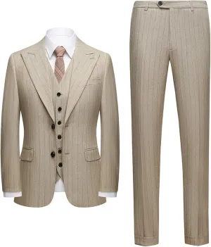 Men's Classic Stripe Suit 3 Piece Elegant Business Suit Two Button Wedding Prom Tuxedo Jacket Vest & Pants 2025