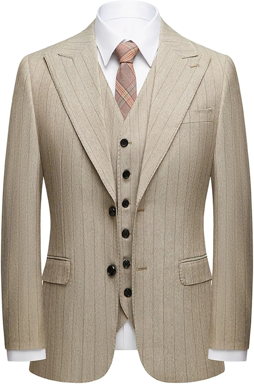 Men's Classic Stripe Suit 3 Piece Elegant Business Suit Two Button Wedding Prom Tuxedo Jacket Vest & Pants 2025