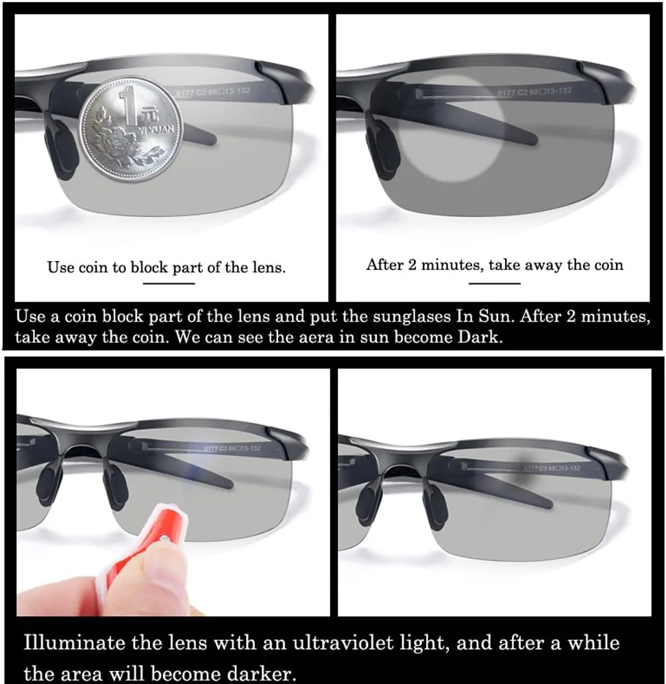 Men's Photochromic Polarized UV400 Sunglasses for Outdoor Fishing Golf Beach Baseball Sports