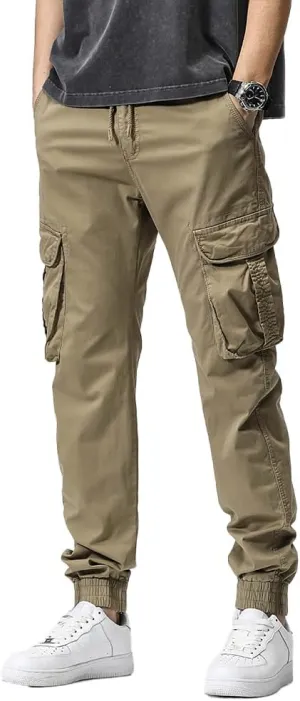 Men's Regular Fit Cargo Pants Drawstring Cotton Multi Pockets Military Pants