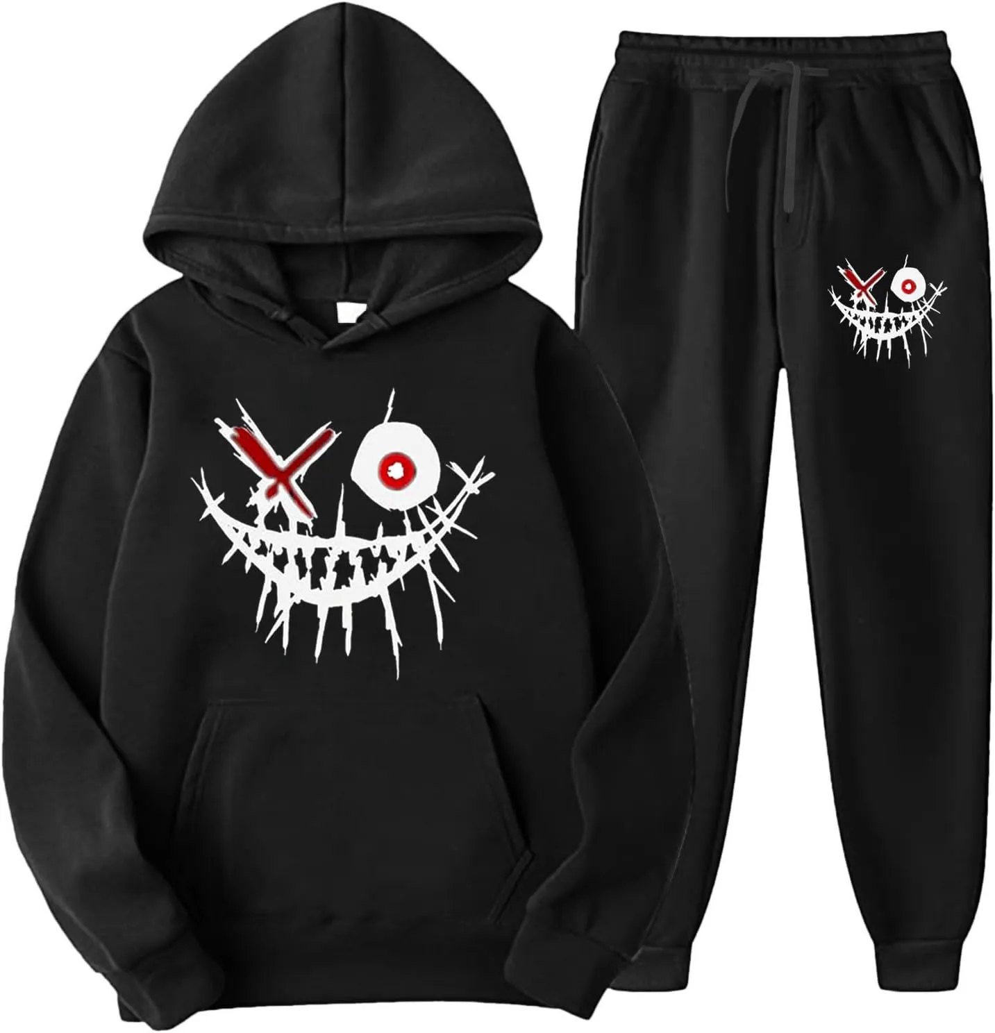 Mens Trendy y2k Tracksuits Hooded Kangaroo Pocket Sweatshirts Sweatpants 2 Piece Set Fall Streetwear Leisure Outfits