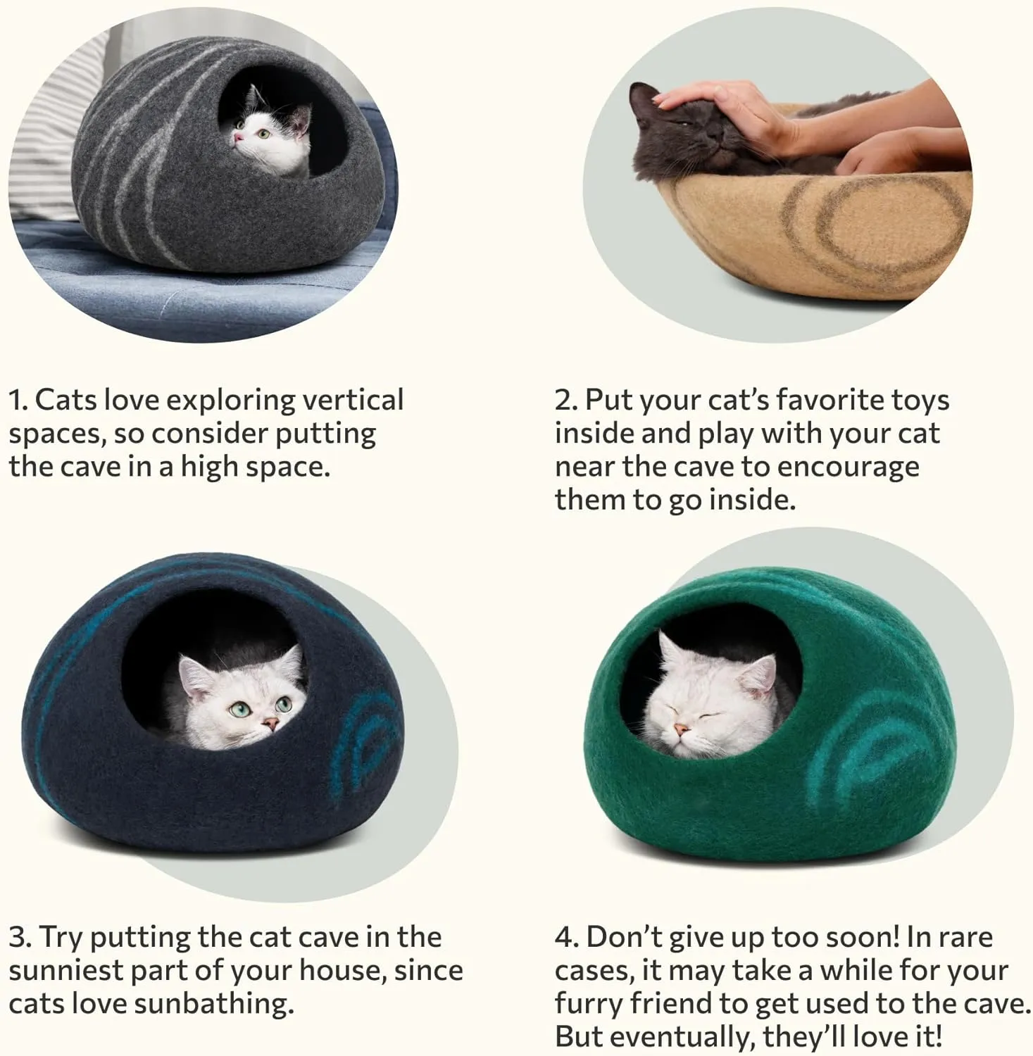 MEOWFIA Cat Cave – Premium Felt Cat Bed for Indoor Cats, Handmade 100% Merino Wool (Dark Shades) (Medium, Emerald)