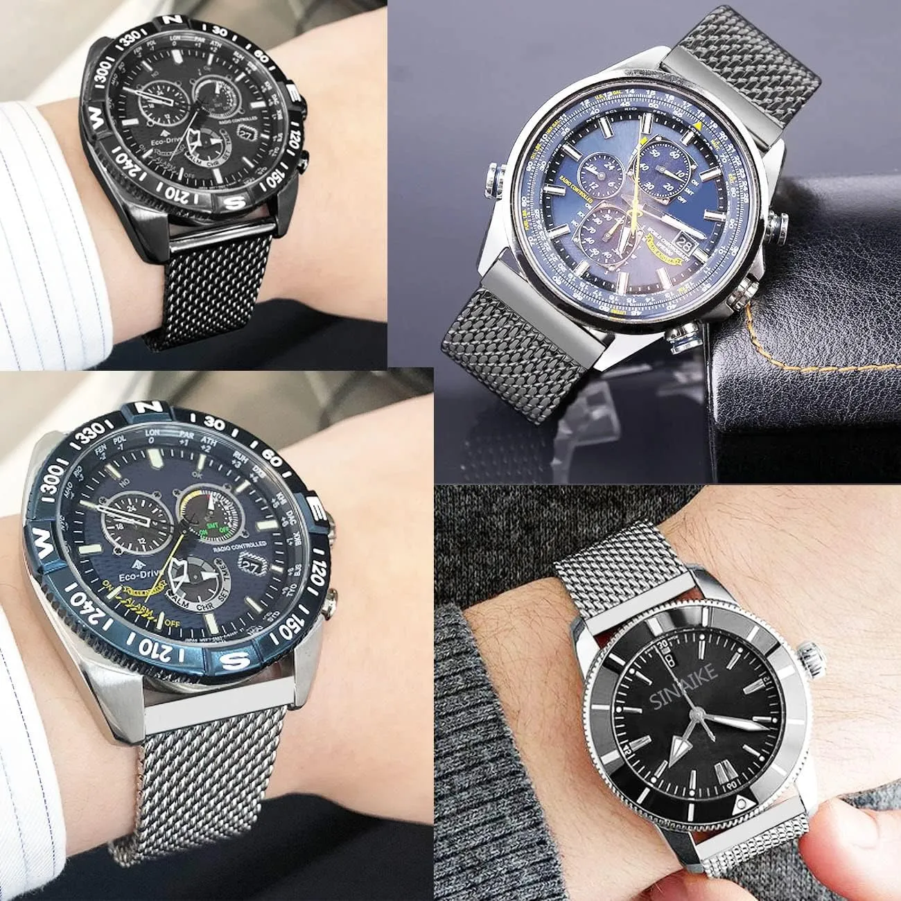 Mesh Stainless Steel Watch Band Delicate Solid Quick Release Watch Bands Strap Metal Brushed Silver Matte Black For Men Women 18mm 20mm 22mm 24mm