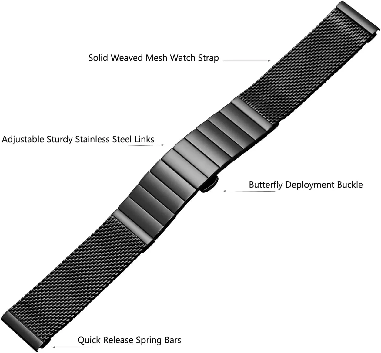 Mesh Stainless Steel Watch Band Delicate Solid Quick Release Watch Bands Strap Metal Brushed Silver Matte Black For Men Women 18mm 20mm 22mm 24mm