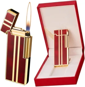 Metal Lighters with Gift Box ，Portable Lighter Side Slip Wheel Vertical Ignition Butane Inflatable Lighters for Cigarettes Cigars Candles (Color : Red)