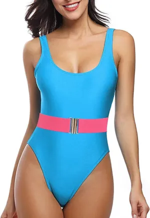 MIAIULIA Women's Retro 80s/90s Inspired High Cut Low Back Padding One Piece Swimwear Bathing Suits
