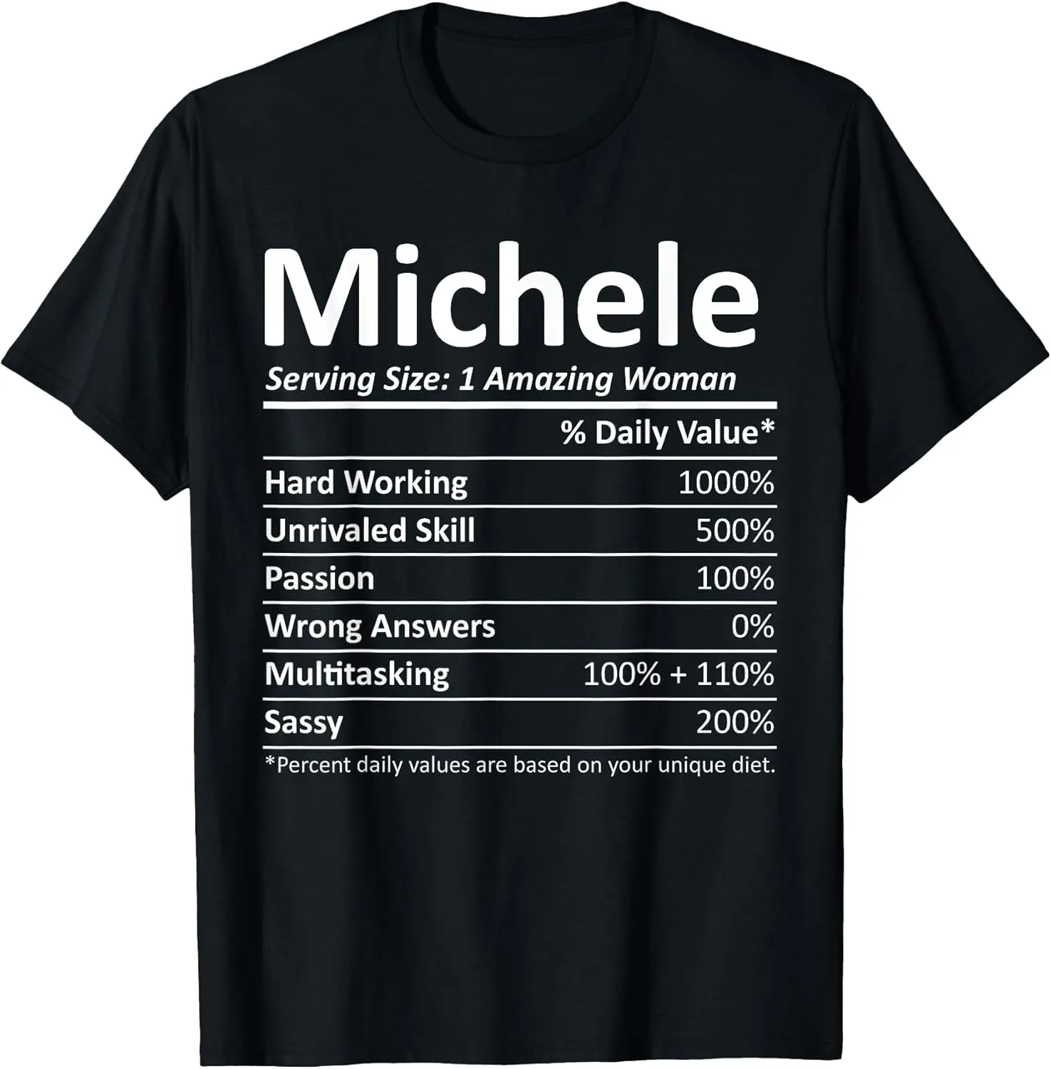 MICHELE Custom Women's Black Small Classic Fit Crew Neck Short Sleeve Letter Print T-Shirt