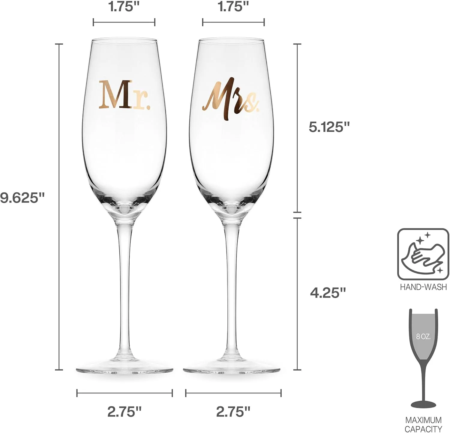 Mikasa Gold Mr. and Mrs. Wedding Anniversary Champagne Toasting Flutes Gift Boxed, Set Of 2, 8 Ounce