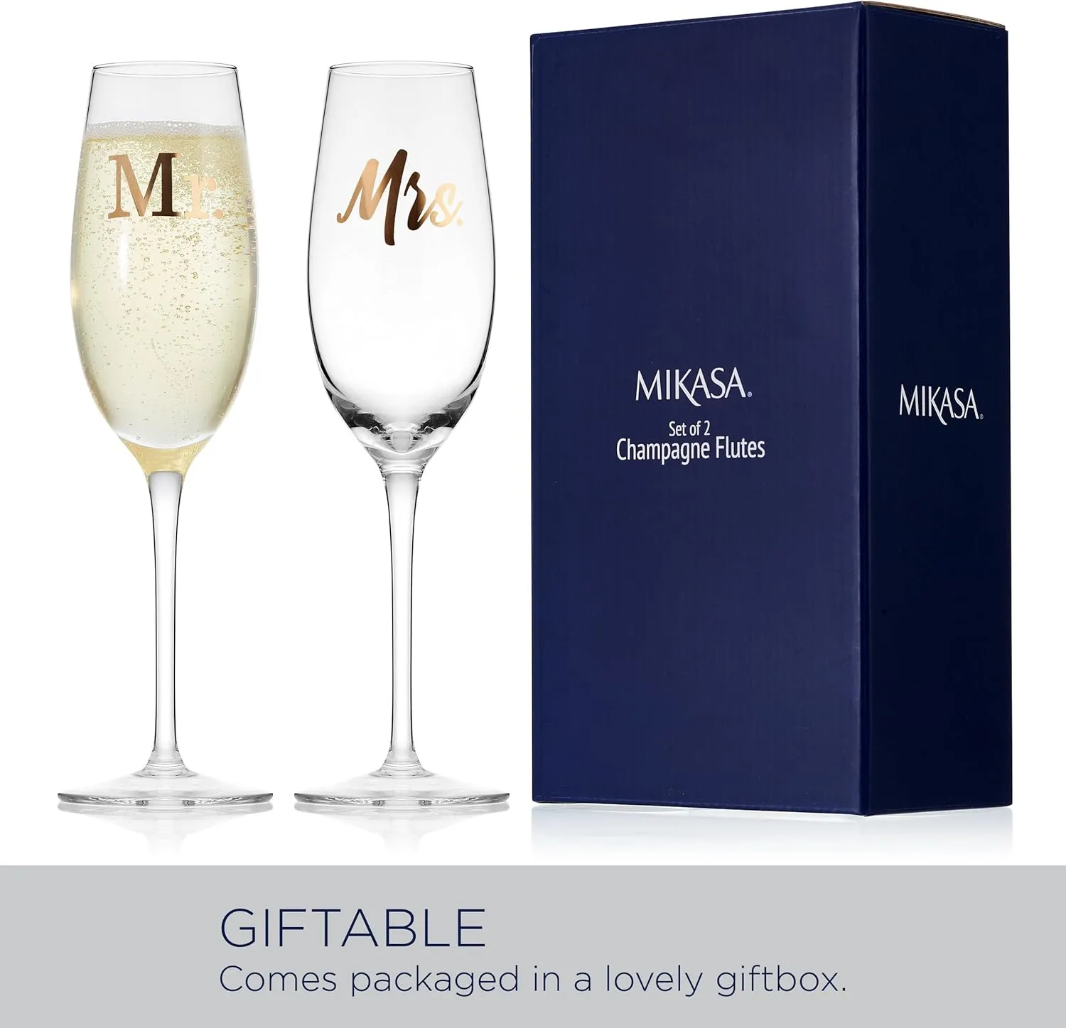 Mikasa Gold Mr. and Mrs. Wedding Anniversary Champagne Toasting Flutes Gift Boxed, Set Of 2, 8 Ounce