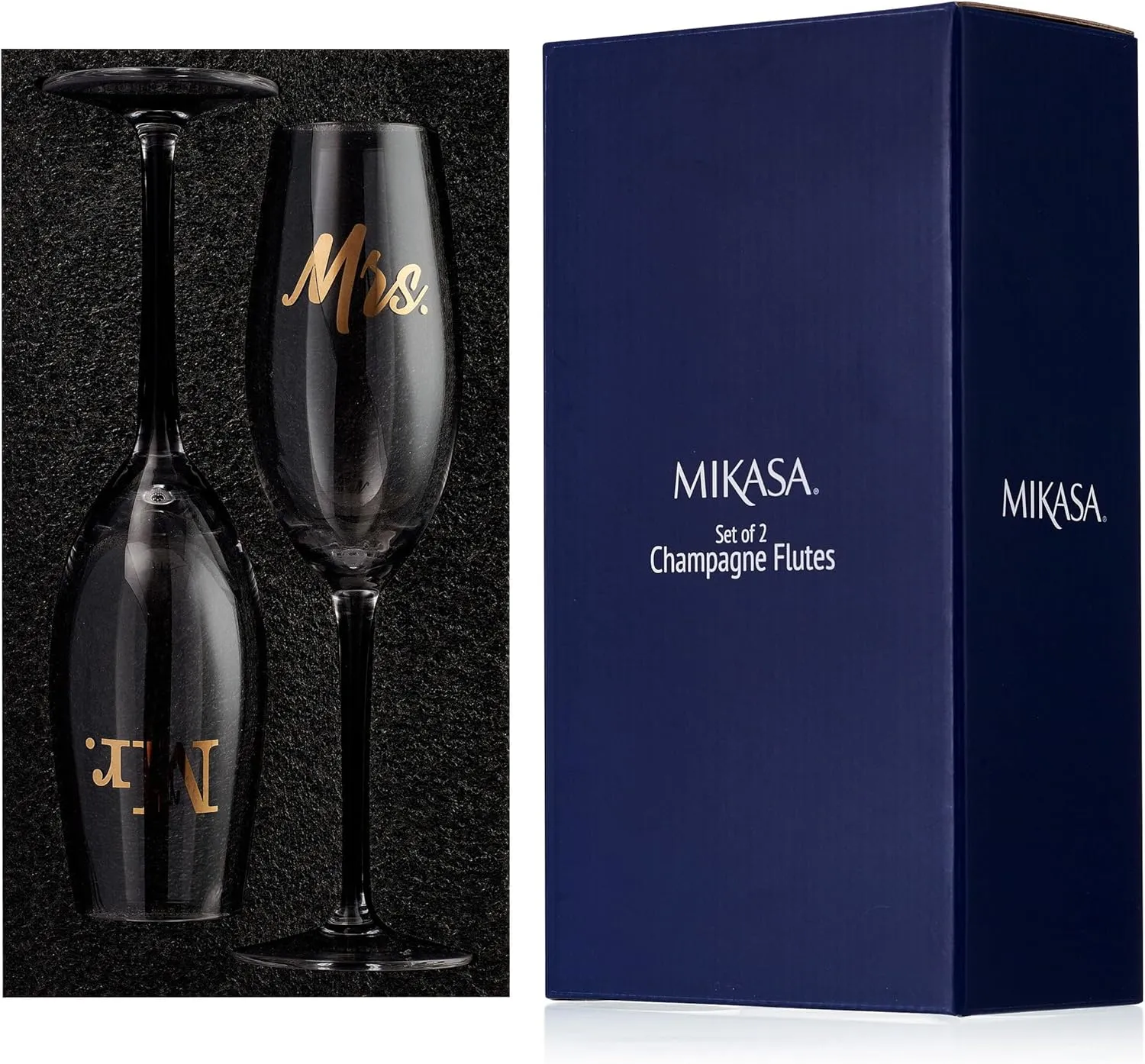 Mikasa Gold Mr. and Mrs. Wedding Anniversary Champagne Toasting Flutes Gift Boxed, Set Of 2, 8 Ounce