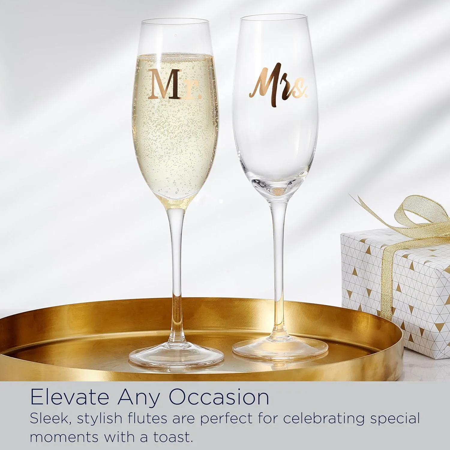 Mikasa Gold Mr. and Mrs. Wedding Anniversary Champagne Toasting Flutes Gift Boxed, Set Of 2, 8 Ounce
