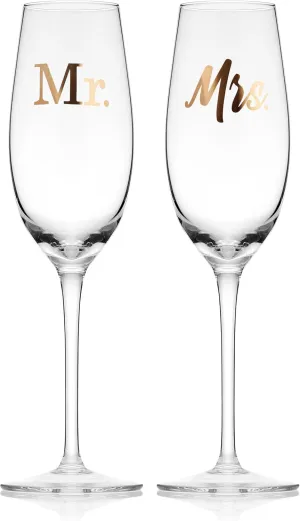 Mikasa Gold Mr. and Mrs. Wedding Anniversary Champagne Toasting Flutes Gift Boxed, Set Of 2, 8 Ounce