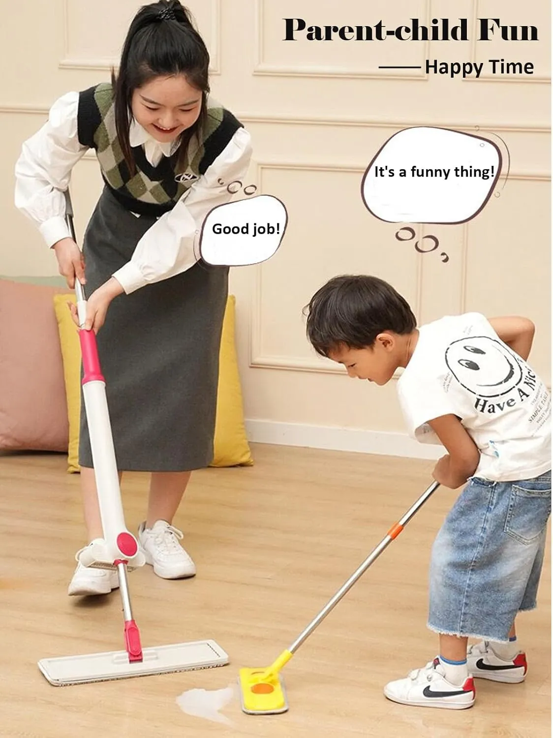 Mini Mop Small Mop for Kids Housekeeping Pretend Play Cleaning Toy Gift for Boys Girls (Pink)